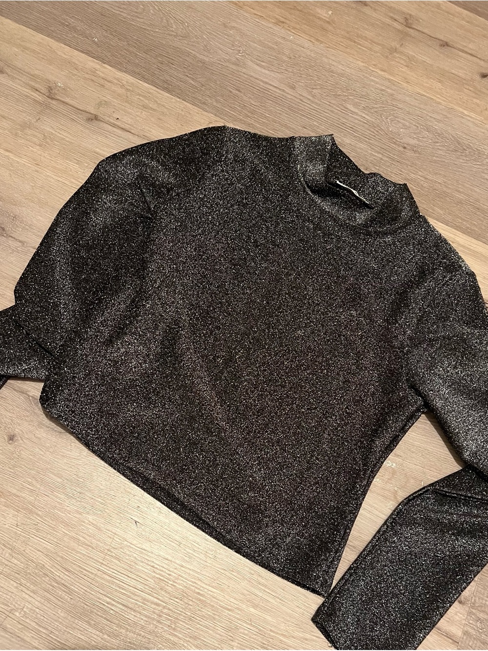 Derek Heart Shimmery Black Metallic Turtleneck Top